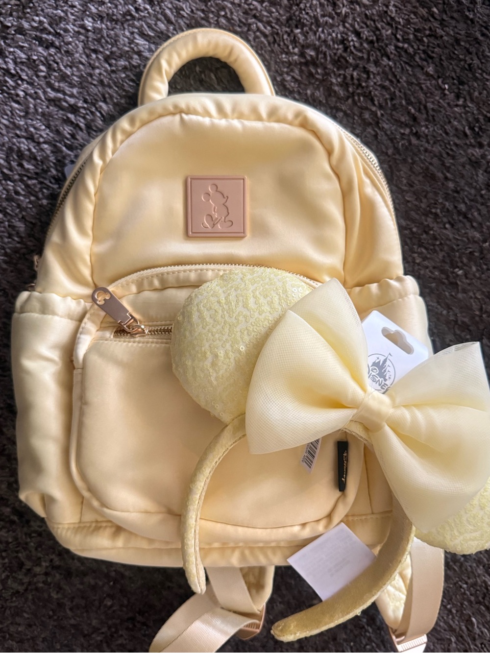 Disney Parks Mickey Mouse Satin Backpack & Ears Joyful Yellow